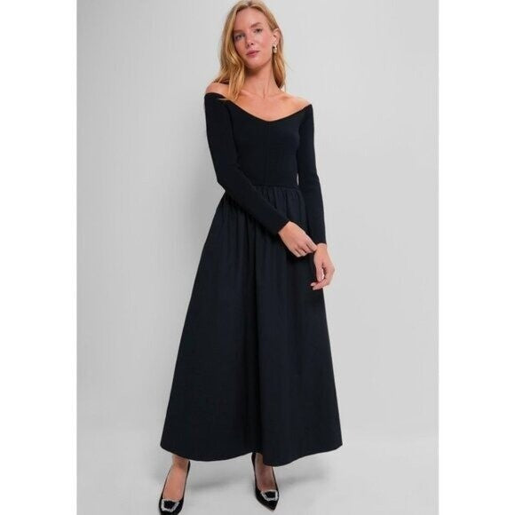 Tuckernuck | NEW Black Clea Off-the-shoulder Stretch-knit Maxi Dress Size M